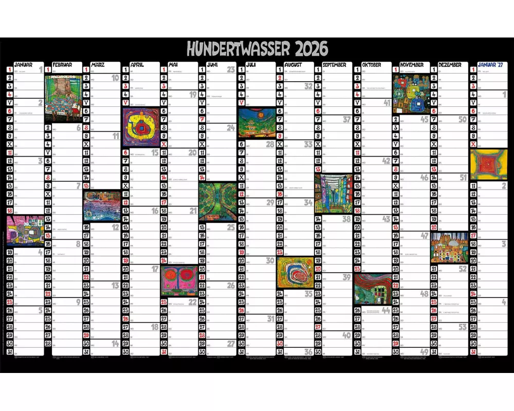 Hundertwasser Mini-Jahresplaner Art 2026
