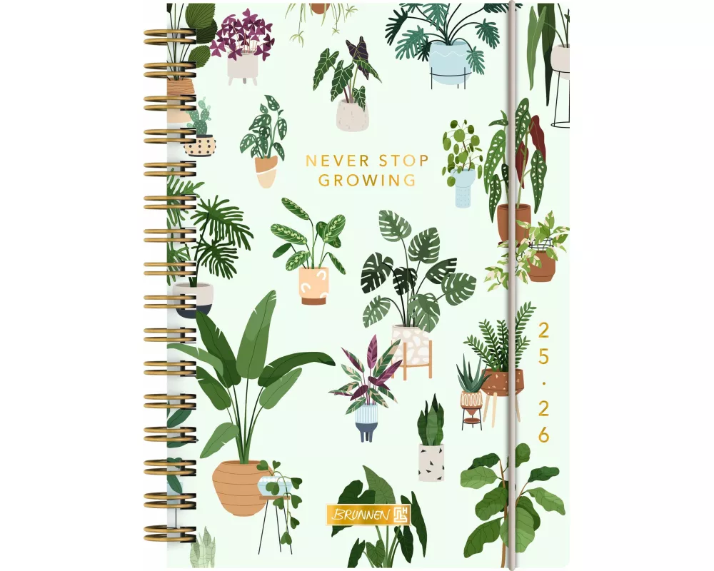 BRUNNEN Schülerkalender (2025/2026) "Little Plants", 1 Seite = 1 Tag, A5, 352 Seiten, PP-Umschlag, mehrfarbig