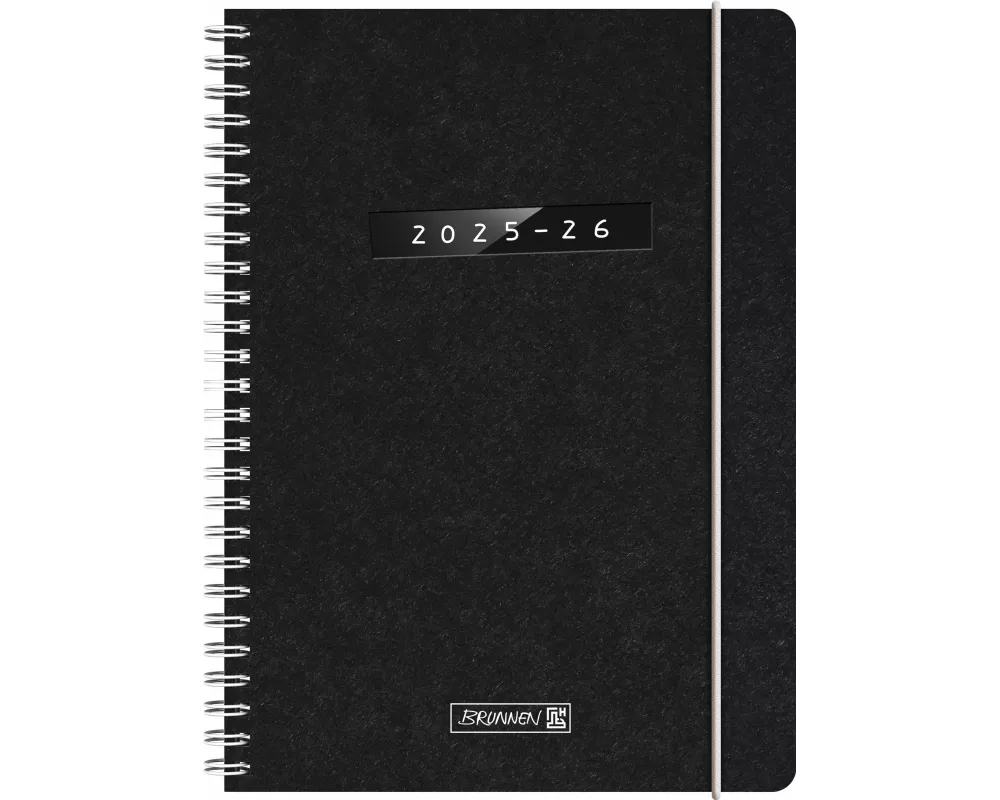 BRUNNEN Schülerkalender (2025/2026) "Monochrome", 2 Seiten = 1 Woche, A5, 208 Seiten, Naturkarton-Umschlag, schwarz