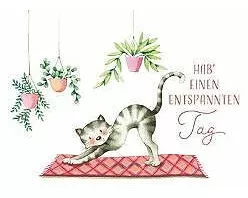 Postkarte / Hab einen entspannten Tag (Yoga-Katze) / quer