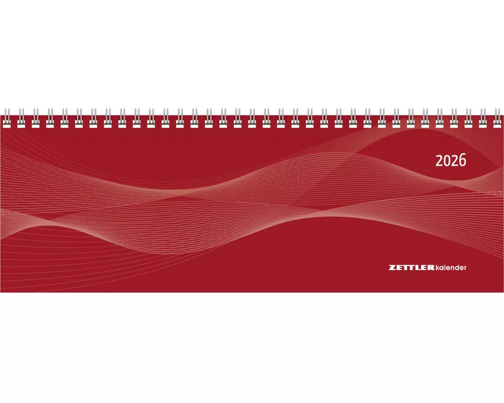 Zettler Tisch-Querkalender Profi rot 2026 – Wochenkalender 30 × 11 cm, 1 Woche/2 Seiten, mit Notizblatt & Jahresübersicht, Zeiteinteilung 8–21 Uhr, Mo