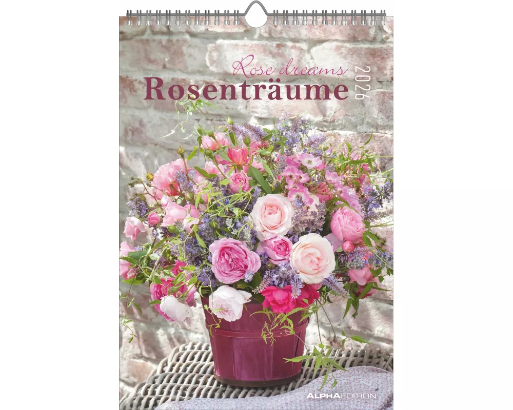 Alpha Edition - Rosenträume 2026 – 24x34 cm – Wandkalender – 12 traumhafte Rosenmotive – Mit Platz für Notizen & vielen Zusatzinformationen – Feiertag