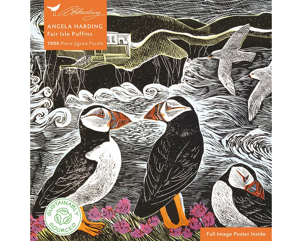 Adult Sustainable Jigsaw Puzzle Angela Harding: Fair Isle Puffins