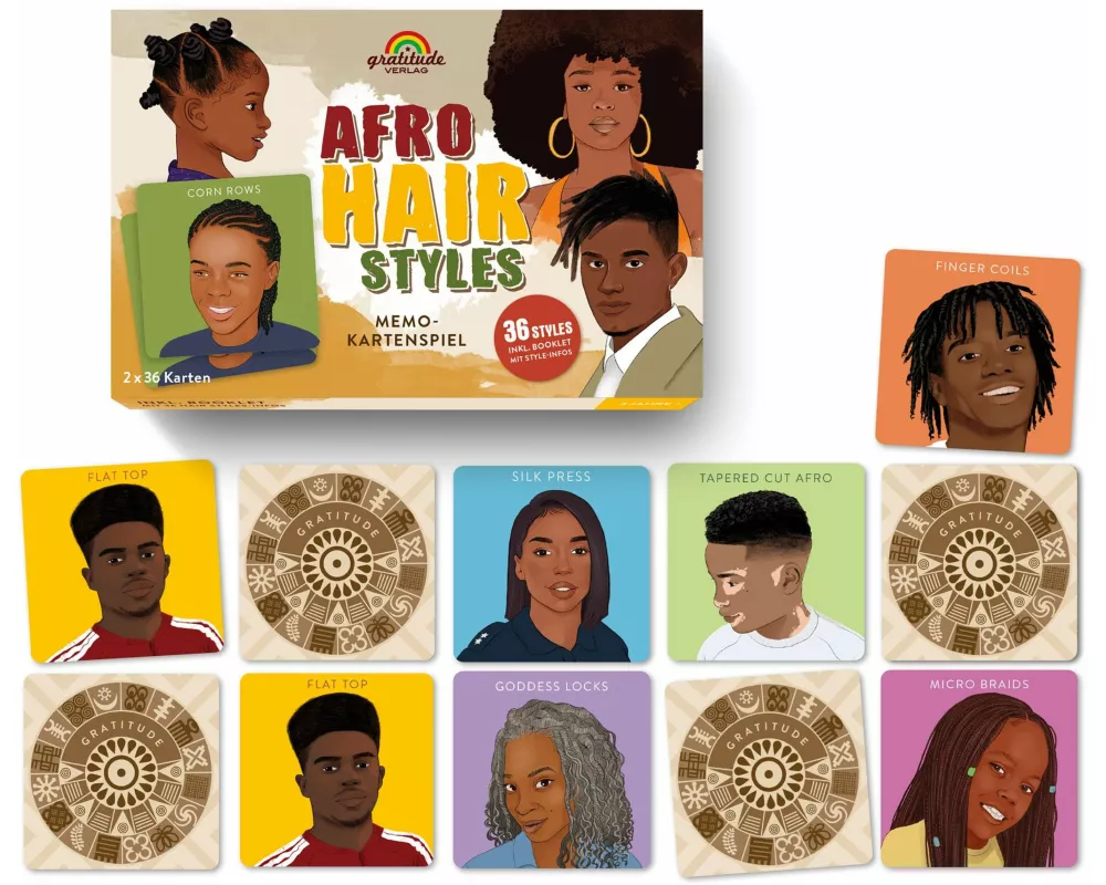 Afro Hair Styles. Memo-Kartenspiel mit 36 Styles incl. Booklet mit Style Infos