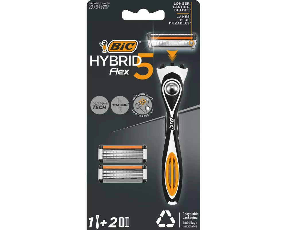 BIC Herrenrasierer Hybrid 5 Flex 1 Rasierer, 2 Klingen