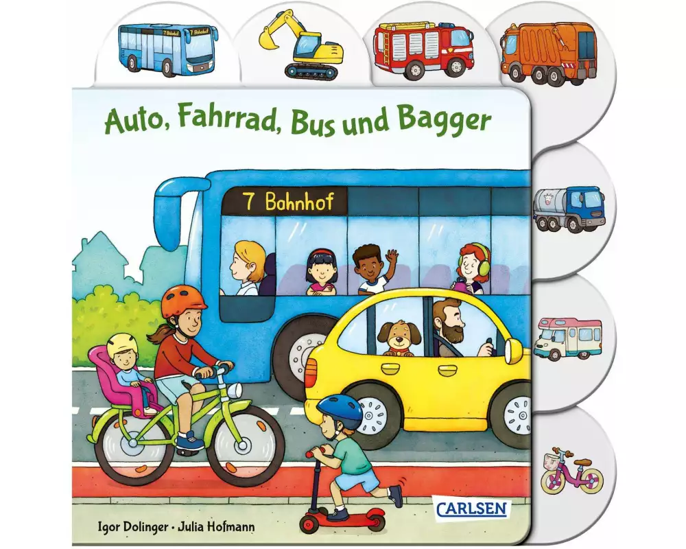 Auto, Fahrrad, Bus und Bagger