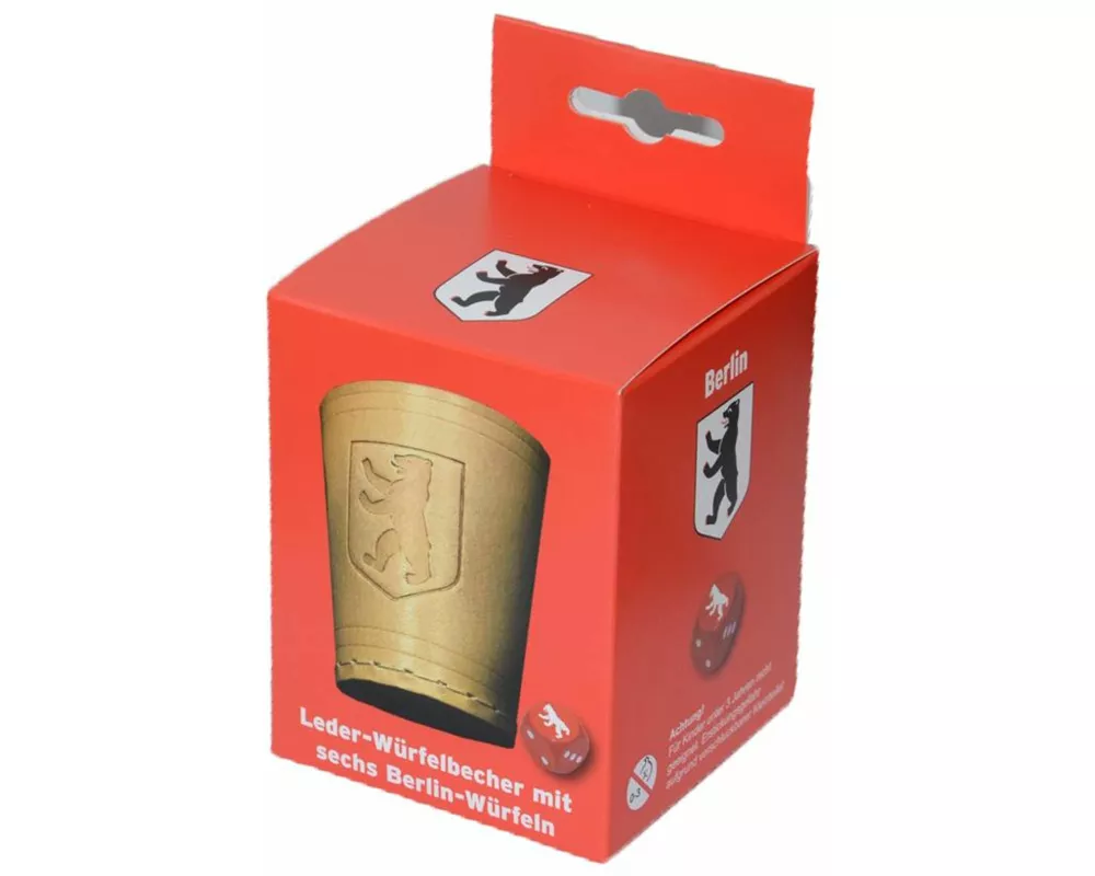 Berlin Leder-Würfelbecher mit 6 Würfeln
