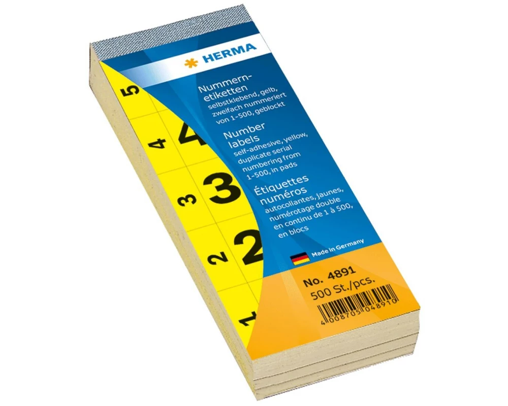 HERMA Nummernblock 1-500, gelb, 28 x 56 mm 500 Etiketten
