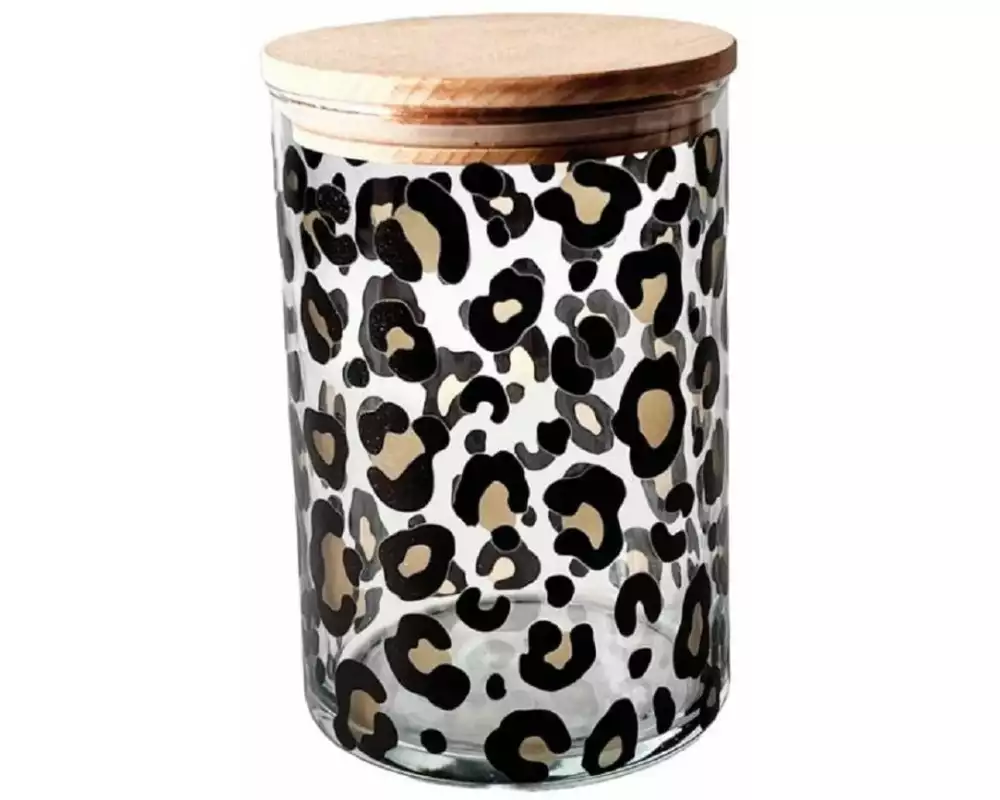 Wunderle Vorratsglas Leoprint 880 ml, mit Holzdeckel