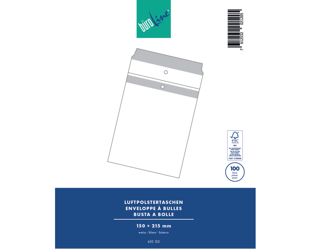 BÜROLINE Luftpolstertasche Gr.3 450123 weiss 170x225mm 100 Stück