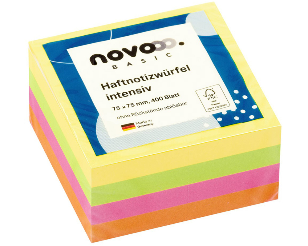 NOVOOO Haftnotizen intensiv 75x75mm 311719 assortiert 4x100 Blatt