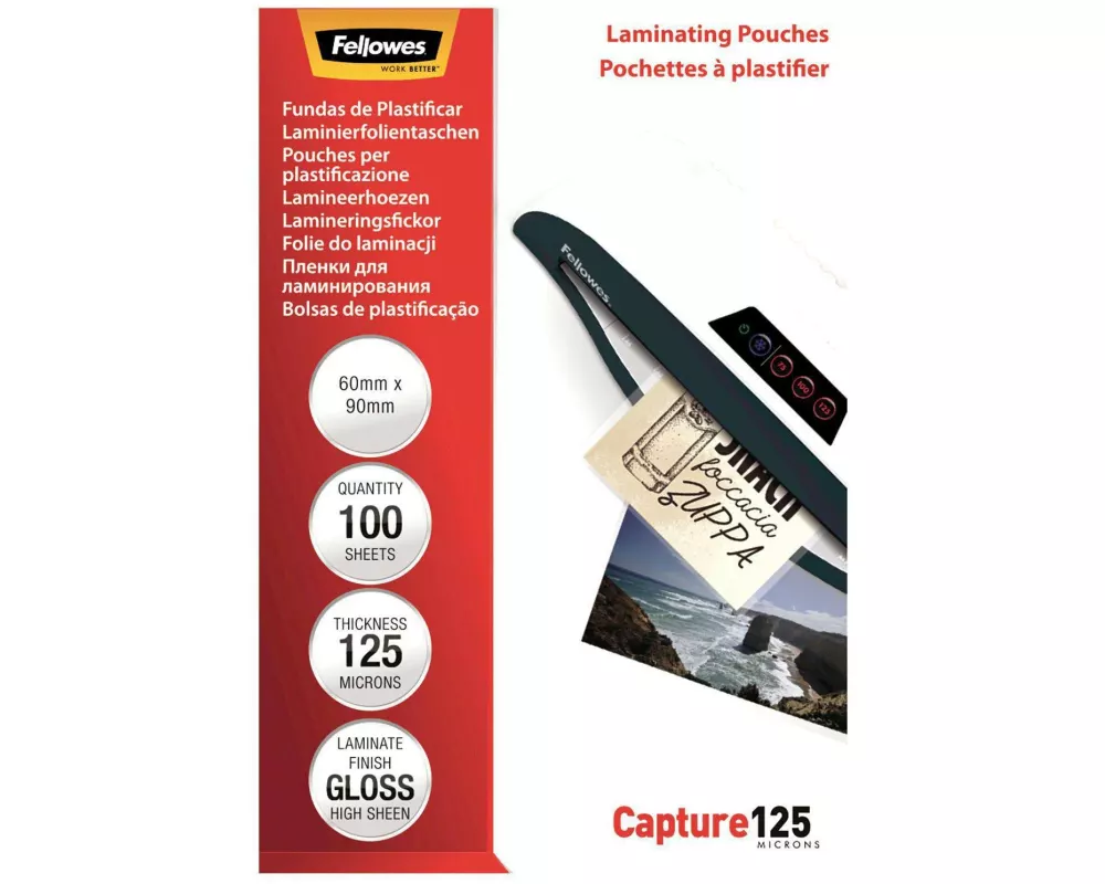 Fellowes Laminierfolie 60 x 90 mm, 125, 100 Stück, Glänzend