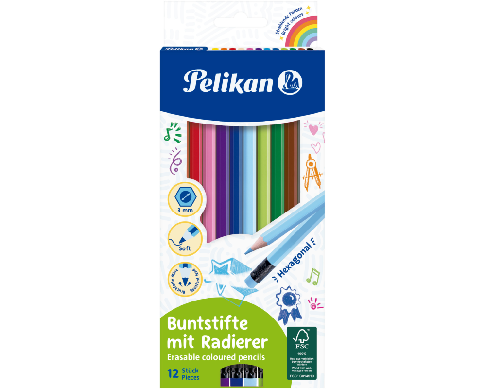 PELIKAN Buntstifte mit Radierer 700689 12 Farben