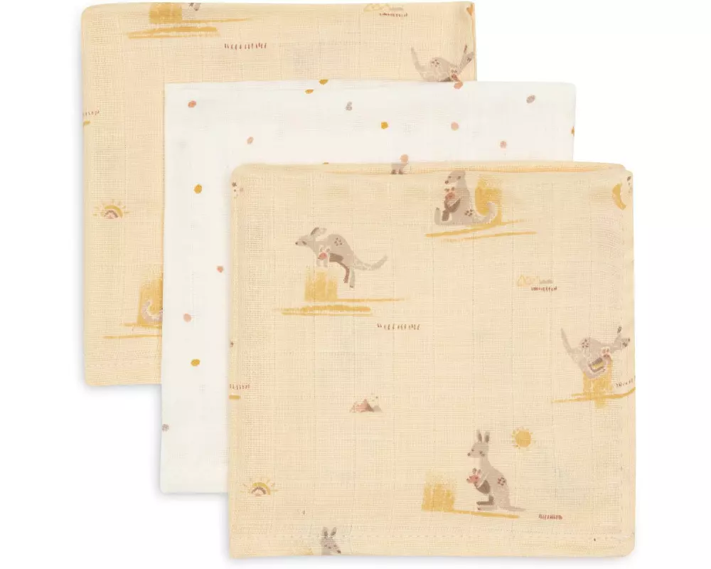 Jollein Spucktücher Hydrophil – Kangaroots - 3 Stück 31 cm x 31 cm