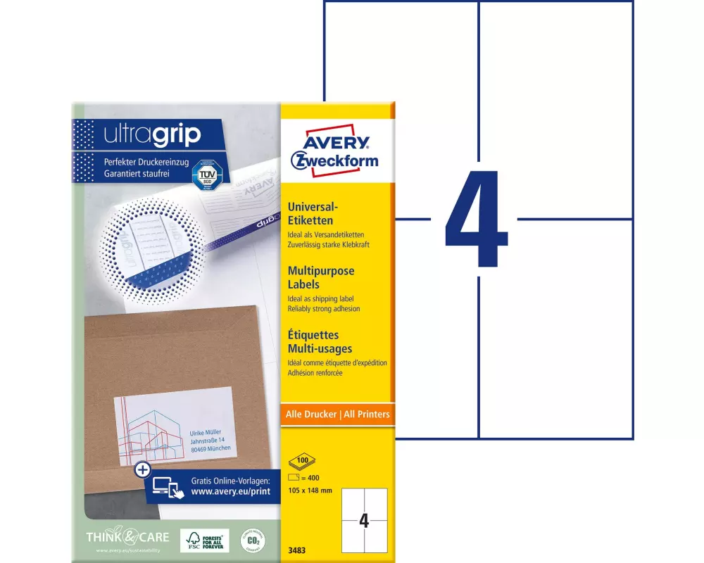Avery Zweckform Universal-Etiketten 3483 105 x 148 mm, 100 Blatt