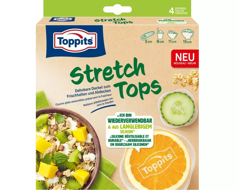 Toppits Frischhalte Abdeckhaube Stretch Tops 4 Stück, Transparent
