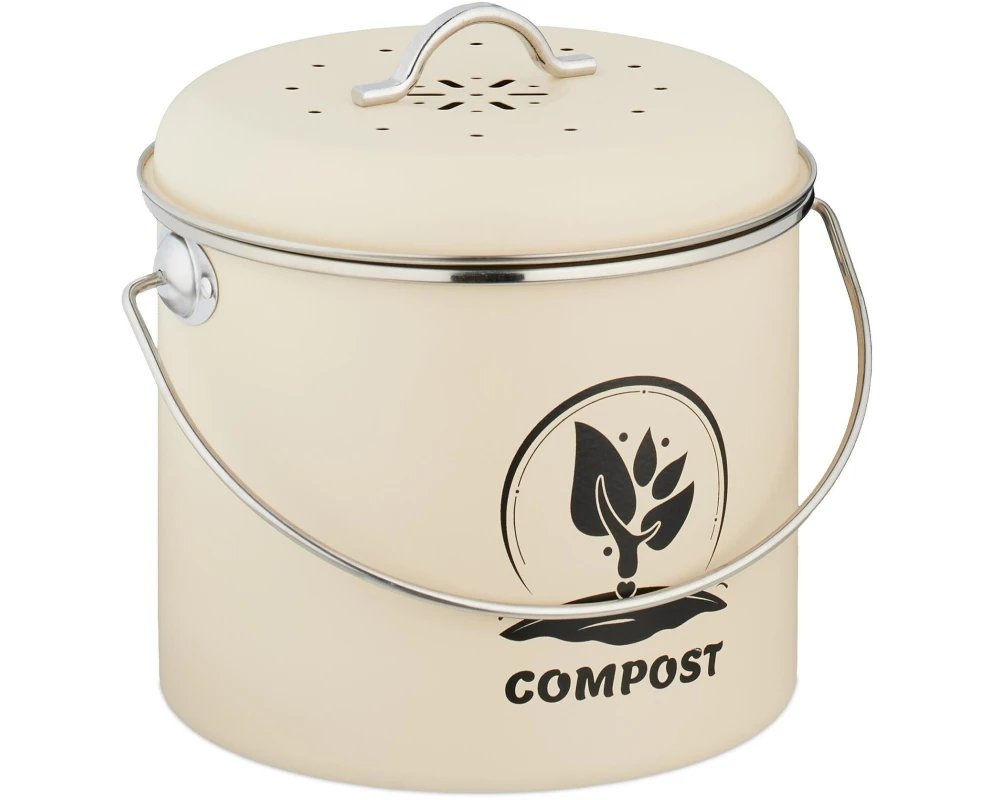 relaxdays Komposteimer 3.5 l, Crème/Silber