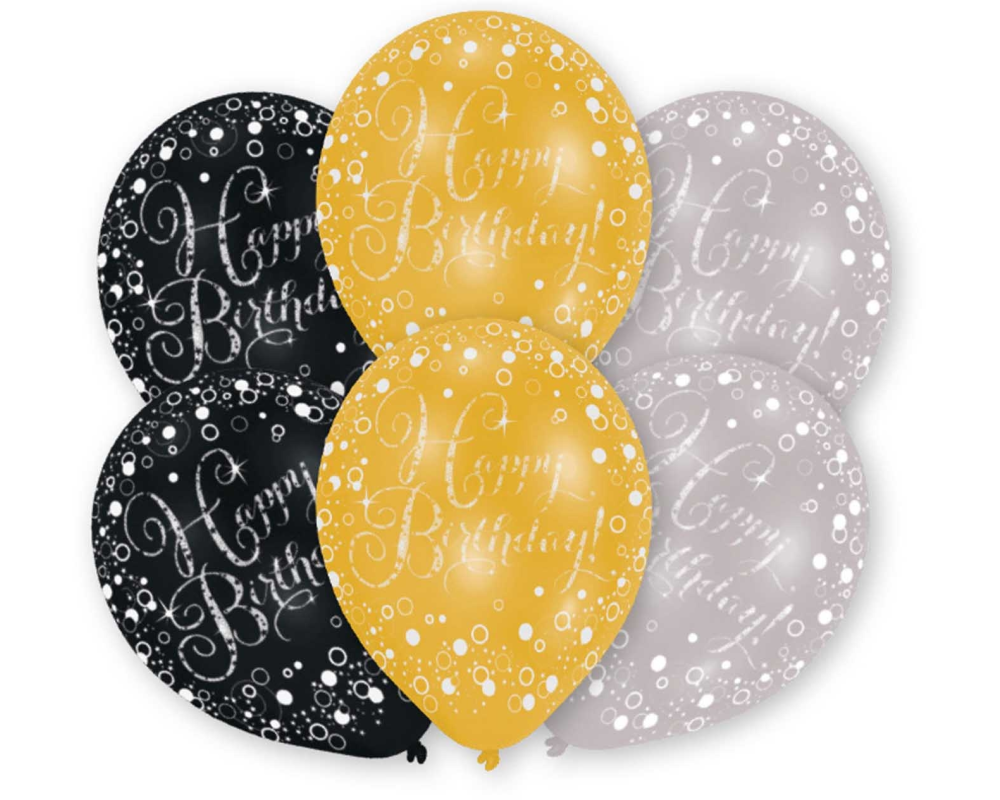 NEUTRAL Latexballons 6 Stk. 9901069 gold, silver, black 27.5cm