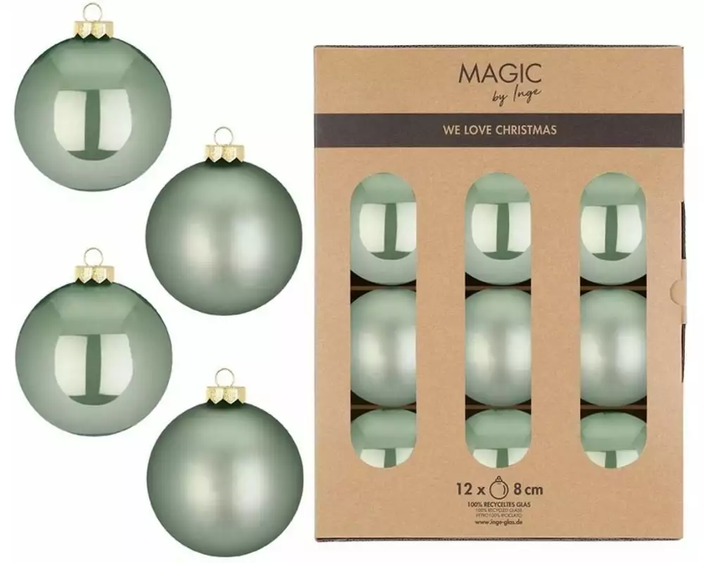 INGES CHRISTMAS DECOR Weihnachtskugel 8 cm Grün, 12 Stück