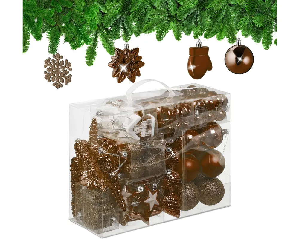 relaxdays Weihnachtsbaumkugeln Braun/Silber/Weiss