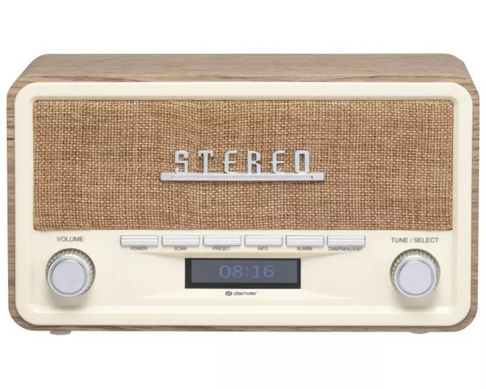 Denver DAB-18 lW DAB+ FM Retro Echtholzgehäuse Bluetooth AUX LCD