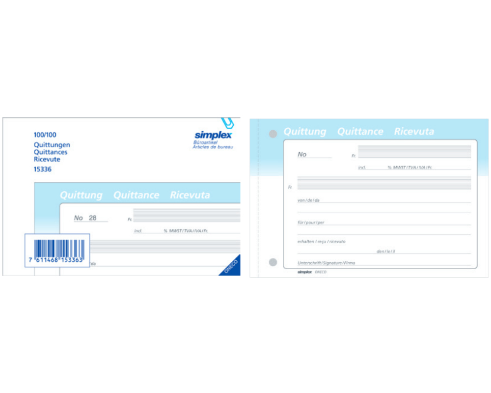 SIMPLEX Quittungen D/F/I A6 15337 blau/weiss 50x3 Blatt