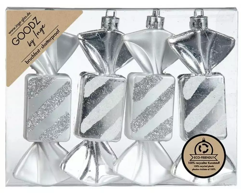 INGES CHRISTMAS DECOR Weihnachtskugel Bonbon 4 Stück, Silber