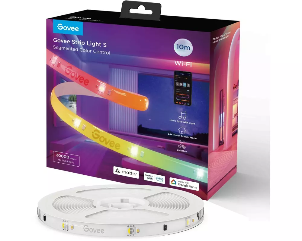 Govee LED Stripe Light S, Wi-Fi / Bluetooth / Matter, 10 m, RGBIC