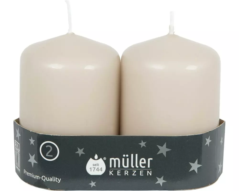 müller Kerzen Stumpenkerzen Sand 2er Set, 8 x 5.5 cm