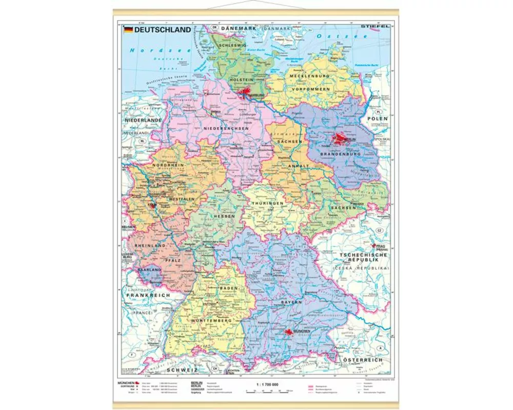 Deutschland, politisch 1 : 1 700 000. Wandkarte Mini-Format
