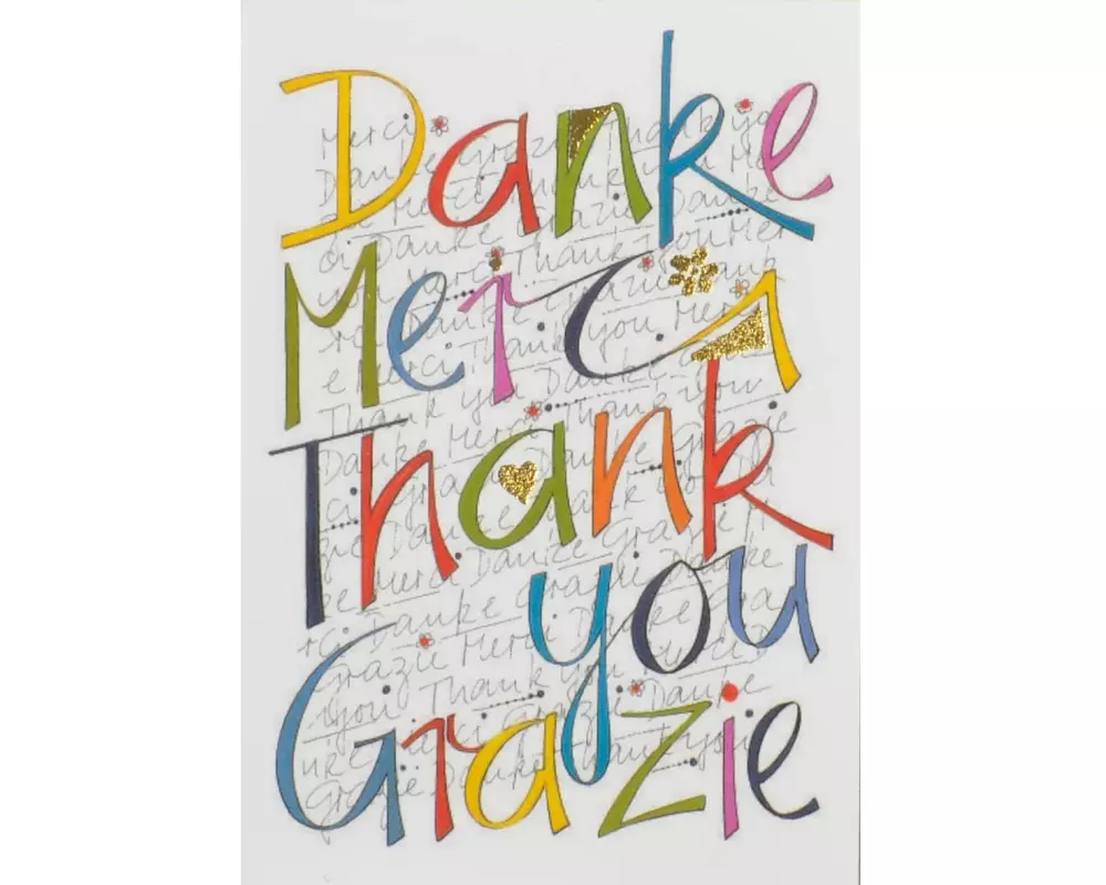 ABC Dankeskarte Merci/Thank You/Grazie/Danke 7 x 10 cm