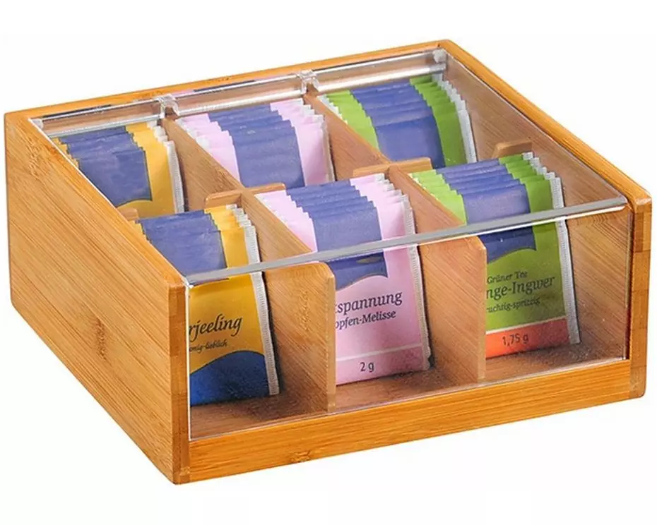 Kesper Tee-Organizer aus Bambus mit 6 Fächern, braun