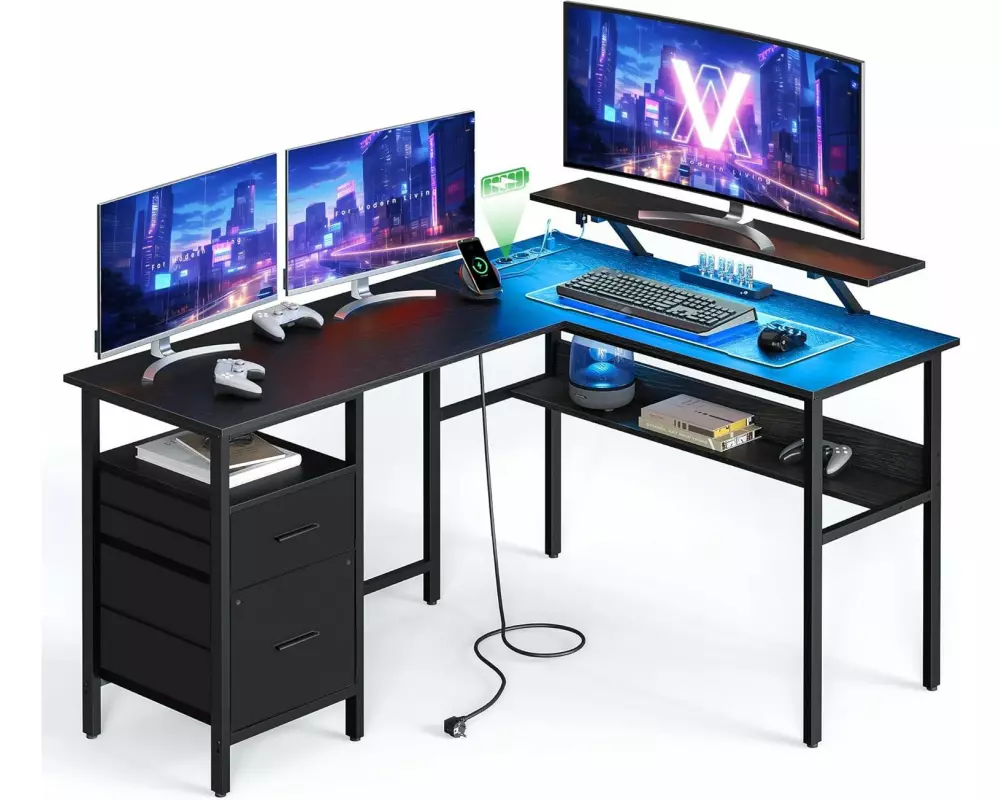 VASAGLE Tisch in L-Form Schwarz 150 x 120 cm