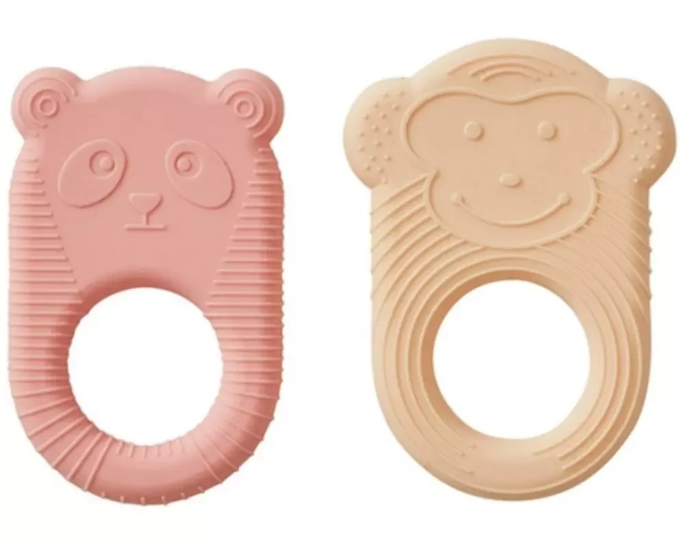 OYOY Beissring Nelson & Ling Ling 2 Stück, Vanille/Koralle