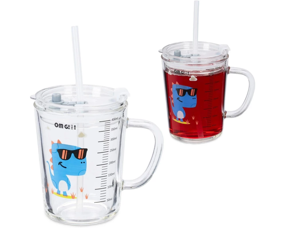 relaxdays Kindertrinkglas Dino 2 Stück, 400 ml