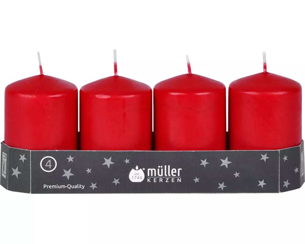 müller Kerzen Stumpenkerze Rot, 4 Stück