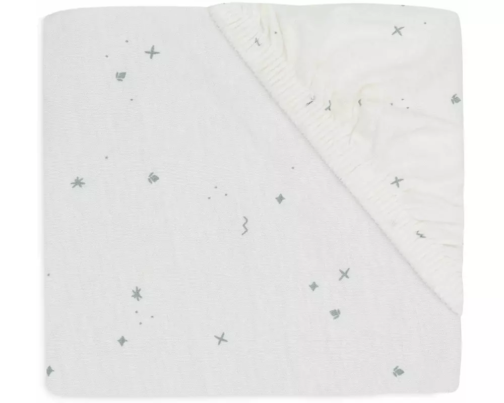 Jollein Fix-Leintuch Twinkling Sea Green 90 x 40 cm, Grün/Weiss