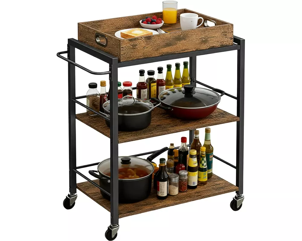 relaxdays Servierwagen im Industrial-Style 70 x 88 cm, Schwarz/Braun