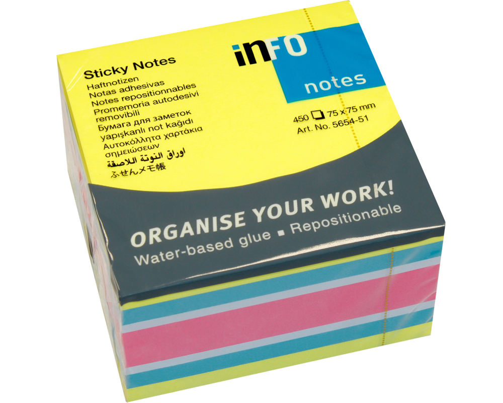INFO Haftnotizen Cube 75x75mm 5654-51 ass. 450 Blatt