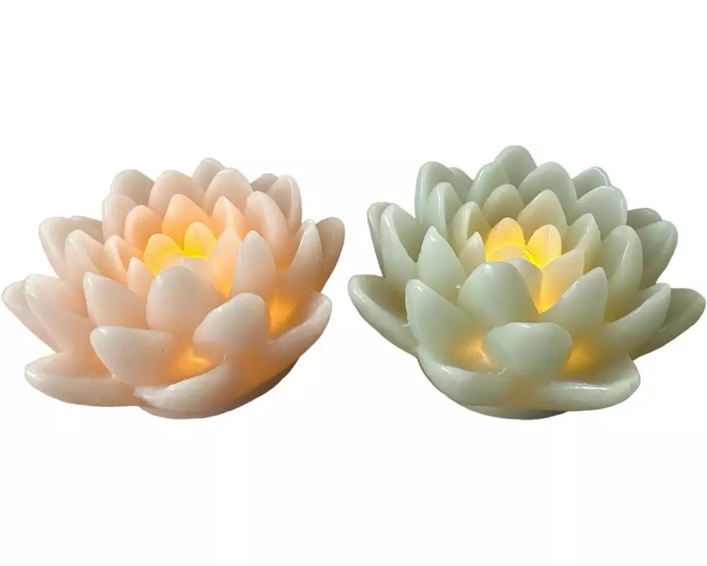 Dameco LED Wachskerze Lotus Blüte 2er Set rosa und türkis grün