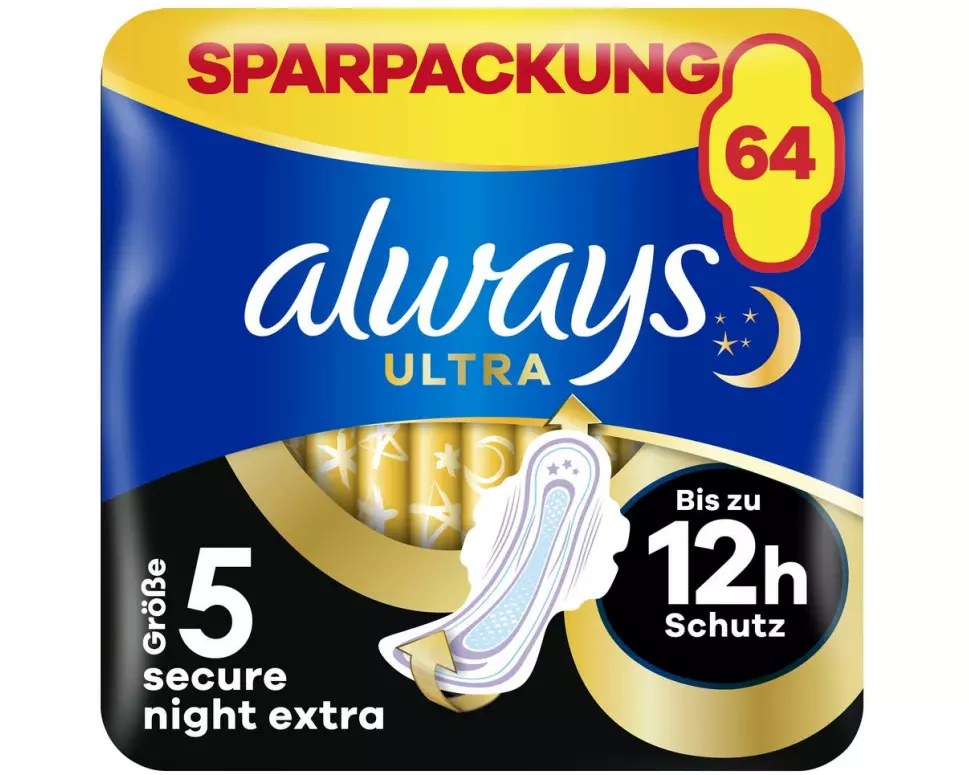 Always Binde mit Flügeln Ultra Secure Night Extra 64 Stück