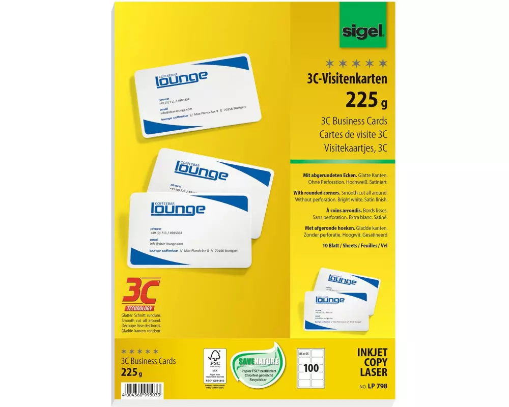 Sigel Visitenkarten-Etiketten mit runden Ecken, 10 Blatt, Weiss