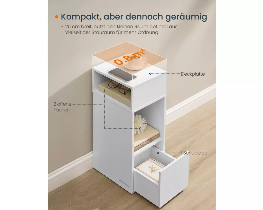 Songmics Nachttisch 25 x 59.4 cm, Weiss