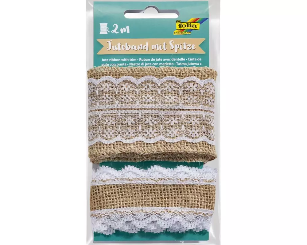 Folia Juteband Folia mit Spitze, 2er Set
