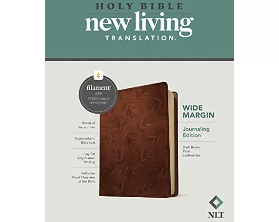 NLT Wide Margin Bible, Filament Enabled (Leatherlike, Dark Brown Palm, Red Letter)