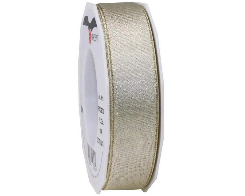 Pattberg Geschenkband Satin 25 mm x 20 m, Gold/Creme