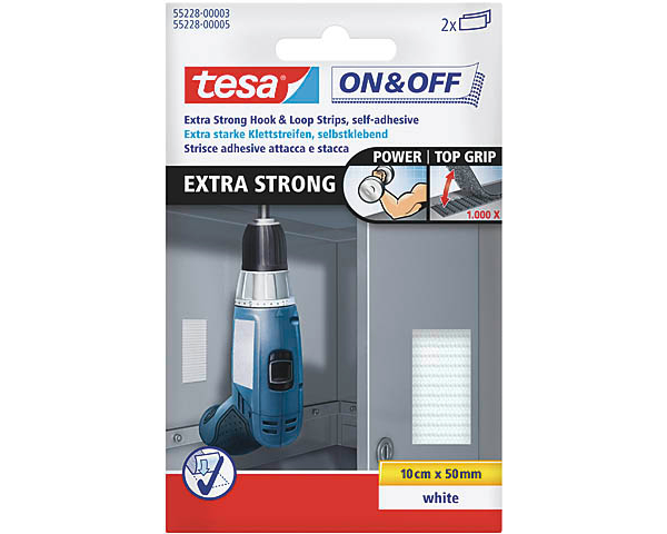 TESA Klettstreifen On&Off 5x10cm 552280000 weiss 2 Stück