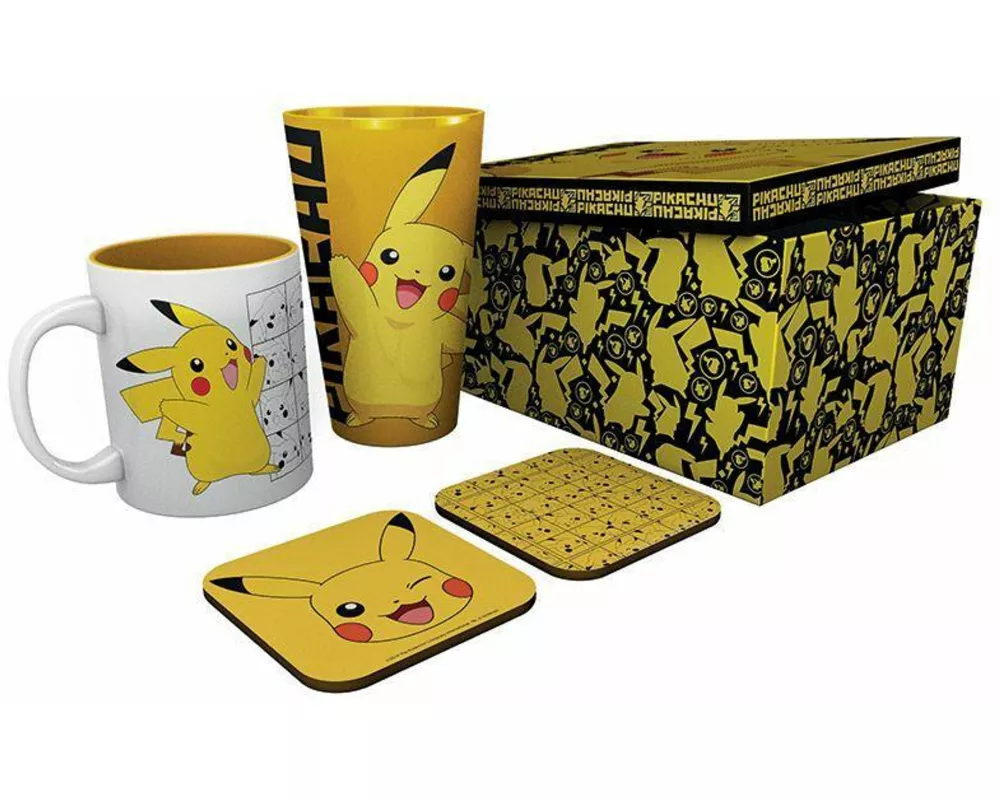 POKEMON - Glas XXL + Tasse + 2 Coasters "Pikachu"