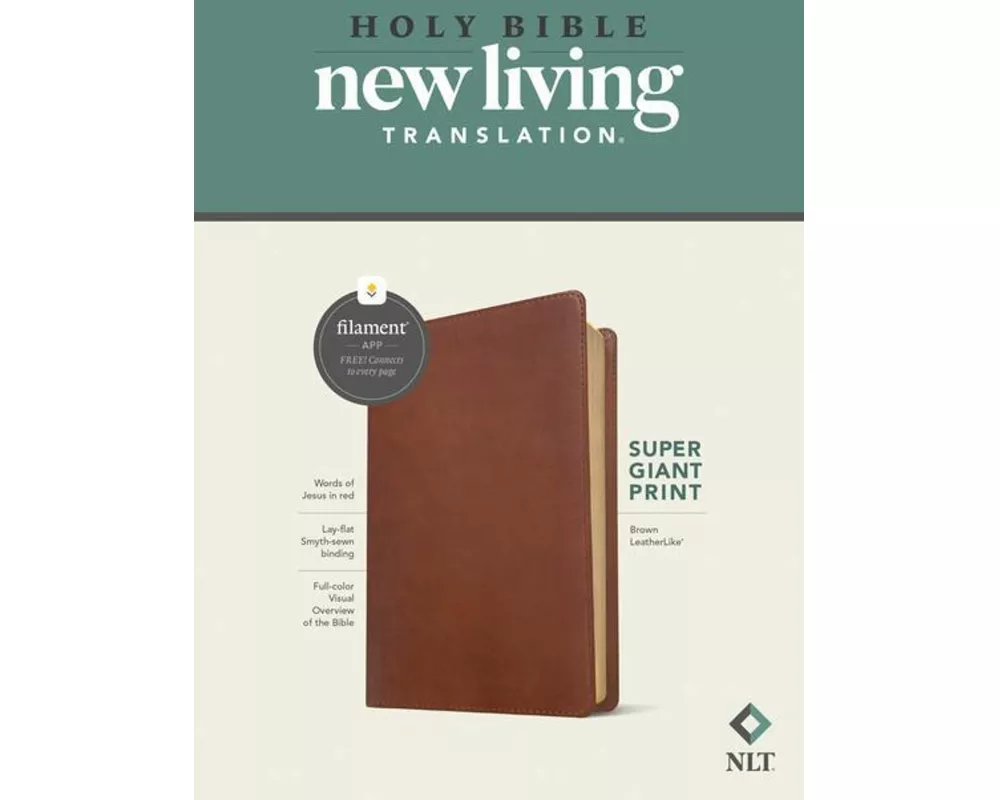 NLT Super Giant Print Bible, Filament Enabled (Leatherlike, Brown, Red Letter)