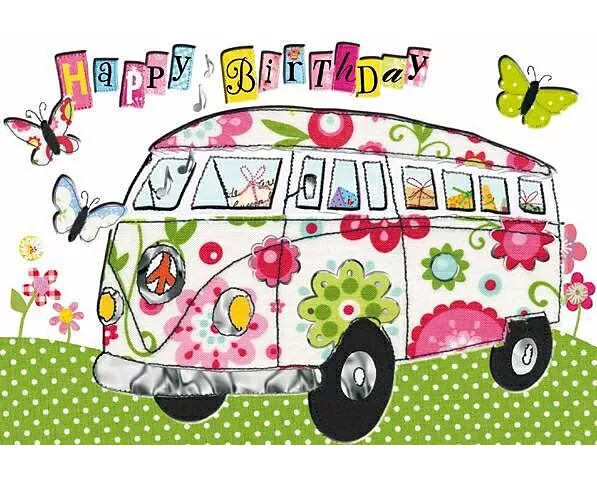 Doppelkarte. Happy Birthday (VW-Bus)